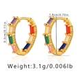 Detail showing dimensions of gold oval earrings with rainbow baguette crystals - Rainbow Baguette-Cut Huggie (KE0821-1)