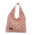 Borsa tote in velluto a coste rosa con stampa di fragole e tracolla comoda - Rosa