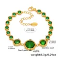 Detail of 18k gold plated stainless steel bracelet with green Czech glass and 5A cubic zirconia - Gold Green Glass Stone