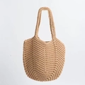 Handgefertigte hellbraune Baumwoll-Stofftasche mit robuster Spiralstrick-Textur - Khaki