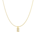 Golden snake chain necklace with letter E pendant encrusted in white cubic zirconia - Letter E