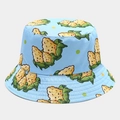 Detail of light blue bucket hat with cartoon corn patterns and high quality fabric texture - Sky Blue Base Cartoon Corn Print (8# Color)