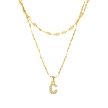 Double-layered gold necklace with sparkling zircon Letter C pendant on white background - Gold-C
