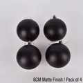 Set of four 8cm matte black Christmas ornament balls with silver hanging strings - Matte Black / 8CM Matte - 4 Pack