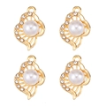 Detail of four golden alloy heart pendants with pearls and rhinestones for DIY jewelry - Abstract Leaf Pearl (px1086-28)