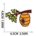 Embroidered honeycomb patch with sunflower and bee design, size 6.5cm x 4.8cm on white background - Beehive Hanging On Branch Style (W18MF-085-08)