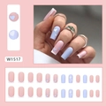 Short square press-on nails with lavender heart patterns and French white tips 24pcs set - Fresh Blue & White Heart Style (W1517) - With Glue
