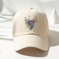 Berretto da baseball bianco crema con stampa cuore farfalla colorata su cotone classico - Beige