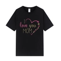 Damen T-Shirt aus Baumwolle zum Muttertag mit I love you MOM Herz-Grafikdruck in Schwarz - XS / Schwarz / I Love You Mom