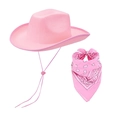 Set cappello da cowboy rosa con bandana a motivi paisley coordinata per donna - Set 2 Pezzi Rosa Chiaro