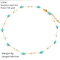 Detail of 18K gold-plated stainless steel necklace with turquoise and pearl accents - Turquoise Beaded Pearl Style (S-N567)