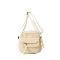 Bolso bandolera de pana beige con correa de lona y detalle de nudo tejido - Blanco Roto