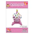 Pink cupcake foil balloon with Happy Birthday print and stand for party decor 52x88cm - Standing Pink Cupcake / Backing Card Included