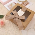Brown kraft paper gift box with transparent window and decorative striped bow ribbon - Kraft Set (Ribbon/Card)