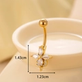 Golden belly button ring with zircon flower pendant, 1.43cm size dimensions - Floral Style (5#) / 1.43cm x 1.23cm / Gold
