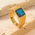 Vintage stainless steel ring featuring a square-cut blue gemstone in a gold finish - 9 / Gold (Blue Square Gemstone)