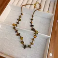 Irregular faux tiger eye stone long necklace with vintage brown beads in a wooden box - 1# Necklace-Tiger Eye Stone Chips Ethnic Style / Brown