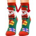 Calze natalizie verdi in pile corallo con Babbo Natale e mani magnetiche che si tengono - Pattern 16 (Green Santa Gift Box)