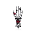 Vintage punk skull hand brooch with red rhinestones in retro silver alloy finish - Vintage Silver Red Rhinestone (C559-A)
