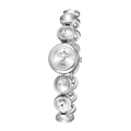 Detail of silver women's watch with decorative crystal chain links and minimalist dial - Classic Silver