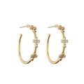 Golden C-shaped earrings with micro-pave zircon cross pattern on a clean white background - Cross C-Shaped