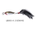 Macro shot of 2.5cm/4g silver metal fishing lure with red head and feathered hook - Gold Silver Electroplated (No. 4)