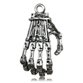 Gothic vintage silver skull hand pendant accessory for Halloween jewelry making - Antique Silver Skeleton Hand