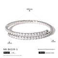 Detailed view of 6.8g stainless steel double-row pavé bangle with dimension markings - Silver Double Circle Fine Diamond Bangle (NB-B6339-S) / Silver