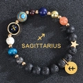 Sagittarius zodiac beaded bracelet with colorful planet stones and golden star charms - Sagittarius-Lava Stone