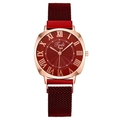 Orologio da donna alla moda con quadrante rosso, cassa oro rosa e cinturino in maglia - Rosso