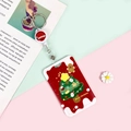 Roter Weihnachts-Kartenhalter mit Ausweisjojo, Weihnachtsmann und Lebkuchenmann-Motiv - Roter Basis Weihnachtsbaum / Weiße ausziehbare Schnalle (Weihnachtsmütze)