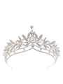 Detailed macro of bridal crown featuring silver metal, faux pearls and clear rhinestones - HG1420 Silver Base White Rhinestone + White Glass + Pearl