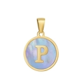 Pendentif classique en acier doré 18 carats avec initiale P en nacre - P-Coquille Bleue