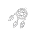 Silberner Traumfänger-Anhänger mit Zirkonia und hohlen Blattanhängern für DIY-Schmuck - Weißgold