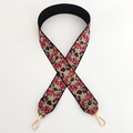 Detail of floral jacquard embroidery on thick wide strap with golden metal hooks - Green Flower