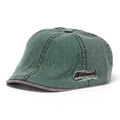 Close-up profile of a vintage green washed denim ivy cap with Natural embroidery patch - One Size / Dark Green With Gray (C)