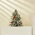 Mini tabletop Christmas tree with flocked snow, red berries, and warm LED lights - Spray White Frost Tree With Decorations And LED Lights