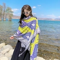 Yellow and purple bohemian cotton linen shawl with geometric patterns and fringe - 180*90CM / 39201-Yellow Purple Ethnic