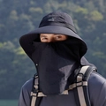 Cappello da sole nero da esterno a tesa larga con maschera rimovibile per escursionismo - Nero