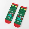 Green Christmas socks with red trim and cute 3D ears featuring Santa Claus pattern - Green Santa in Stocking with 3D Ears