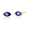 Classic 18K gold plated brass evil eye stud earrings with blue enamel finish - Blue Evil Eye (KE0725-4)