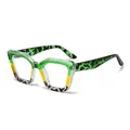 Modische Oversize-Sonnenbrille mit dreifarbigen Rahmen und grünen Leopard-Bügeln - Grün-Gelb Schildpatt Rahmen Transparente Gläser