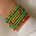 Bohemian multi-layer green seed bead waist chain with yellow and red accents - Green With Multi-color Accents (0034)