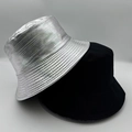 Detailed comparison showing textures of holographic silver and classic black bucket hats - Silver Glossy 2-Piece Set (23)