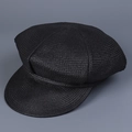 Close-up detail of black woven newsboy cap showing fine texture and panel stitching - M (56-58cm) / Black