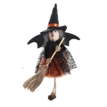 Halloween-Hexenpuppe mit schwarz-orangefarbenem Kleid auf einem Besen mit Glöckchen - Besen Gazerock Hexe / Orange
