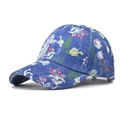 Cappellino da baseball blu con stampe floreali vivaci e classica visiera curva - Regolabile / Fiore in Denim