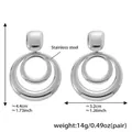 Silver large geometric irregular stainless steel earrings with square stud and double hoops - Steel Color Double Ring Style (F1079)