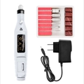 Portable white electric nail drill set with polishing heads and power adapter kit - US Plug / White