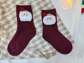 Burgundy coral fleece Christmas socks featuring a 3D Santa Claus doll and festive plush balls - S(1-3 Years) / Red Santa Claus